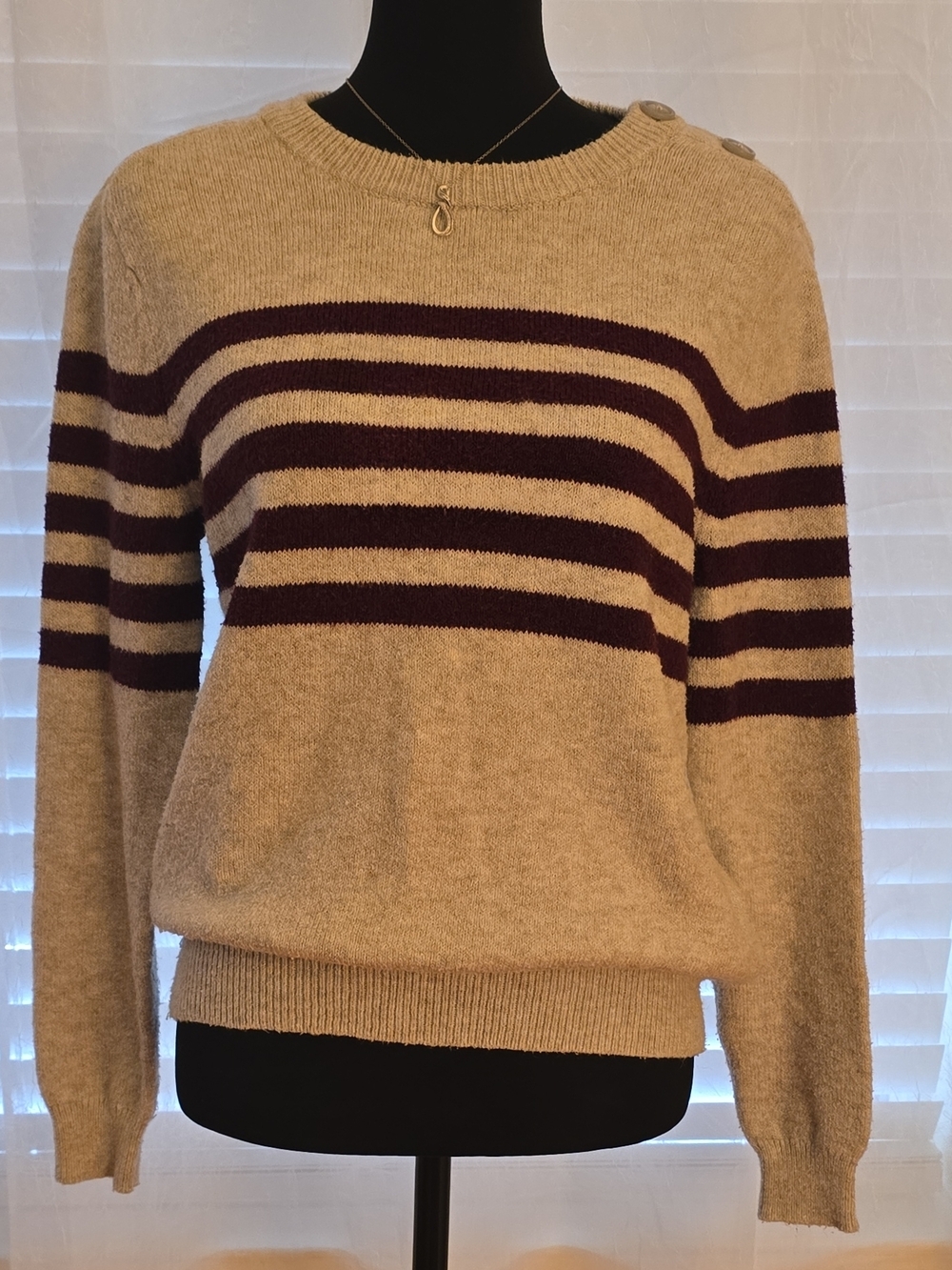 Levi's Beige Sweater with Burgundy Stripes - Crew Neck